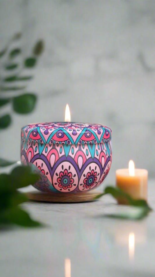 Mandala Scented Candle with Reusable Container.